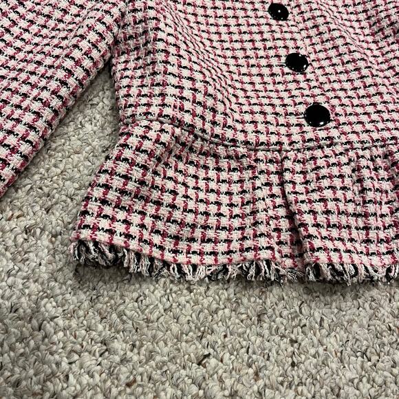 Kate Spade Peplum Tweed Blazer Jacket Sz 6 Feminine Preppy Pink White Casual - Picture 4 of 9